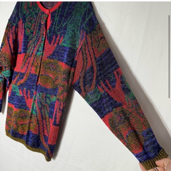 Vintage Holt Renfrew Red Blue Green Knit Half Button Up Pullover Light Sweater M - Picture 3 of 16